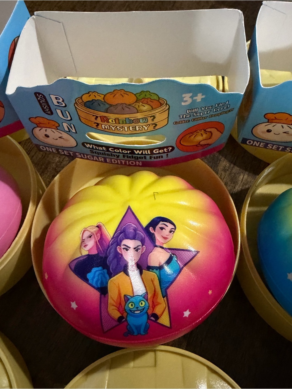 K Pop Rainbow Mystery dumpling Squishy - Pink Yellow Gradient